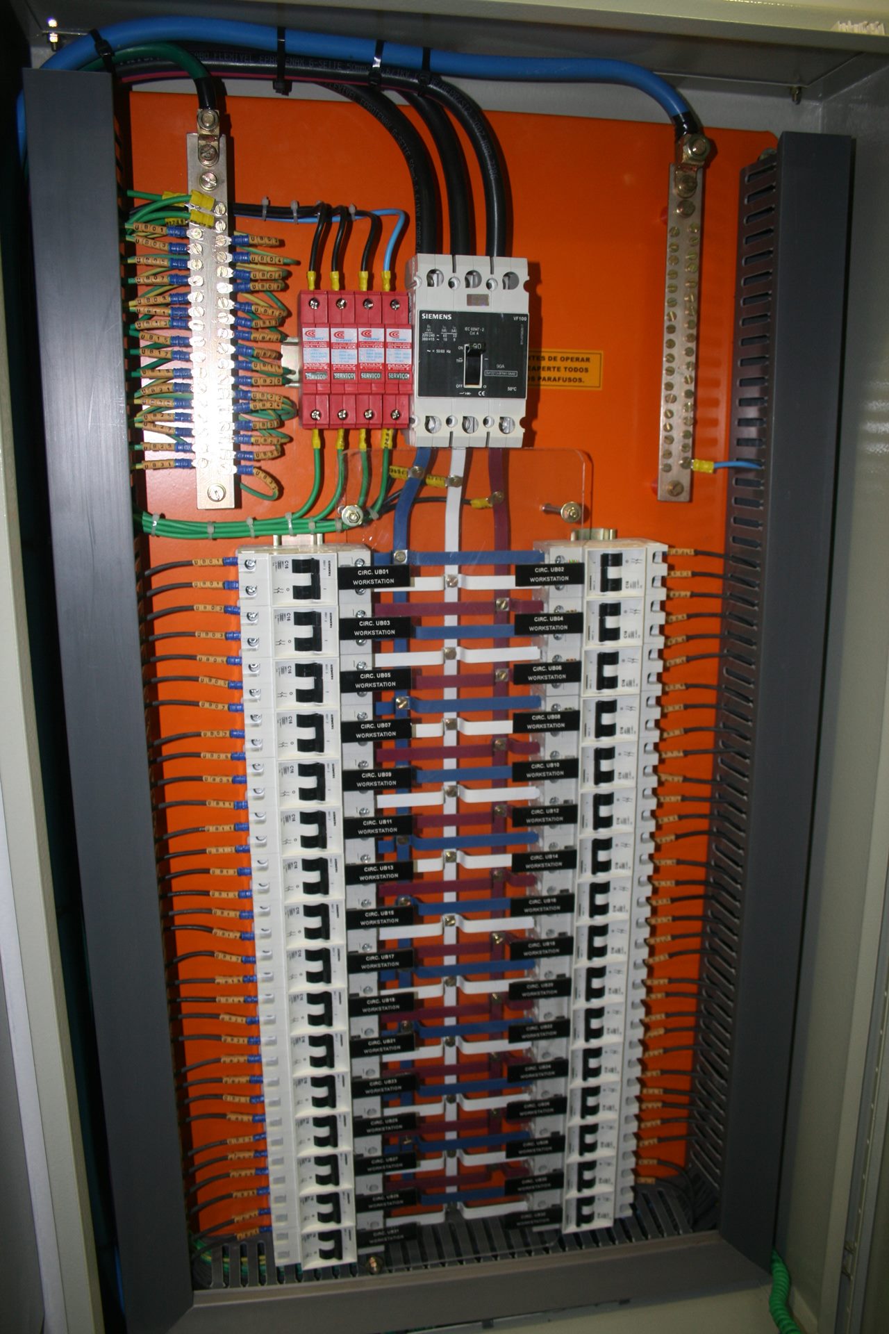 quadro elétrico exibindo infraestrutura de sistema elétrico moderno e eficiente feito pela Endev